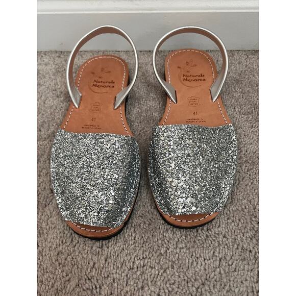 Naturals Menorca Glitter Leather Slingback Sandals Silver Womens Size 41 / US 11 - Picture 2 of 10